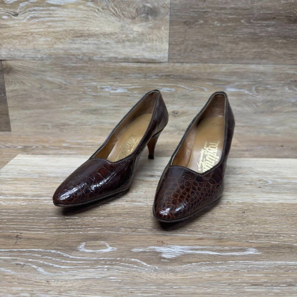 Troylings by Seymour Troy Brown Leather Alligator Heels Women's Size 6
